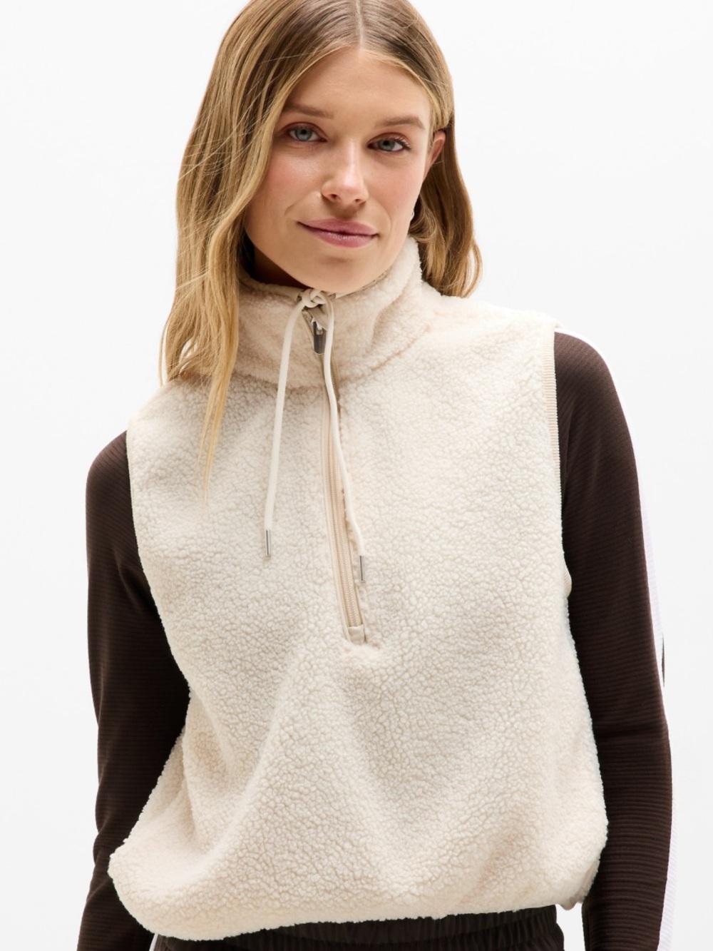Athleta Cream Sherpa Half-Zip Vest